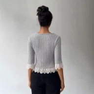 Gray Knit Top for Women Lace Panel Slim Fit Versatile Style Perfect for Casual Wear or Layering Wholesale Available