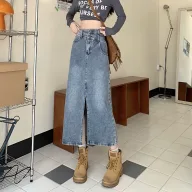 High Waist Denim Midi Skirt Slim Fit A Line Design Summer Casual Wear factory direct