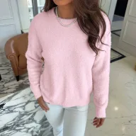 Womens Pink Round Neck Sweater Soft Faux Mink Fabric Casual Wear for Valentines Day