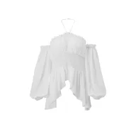 Off Shoulder Ruffled Blouse Slim Fit Lantern Sleeves Wrinkled Fabric Spring Fashion Wholesale Available