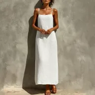 Summer Maxi Dress Solid Color Casual Style Sleeveless Comfortable Fabric Perfect for Vacation Wholesale Available