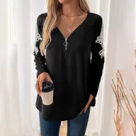 Casual Black Long Sleeve T Shirt for Women with Embroidery and Raglan Sleeves for Autumn Wholesale fast shipping