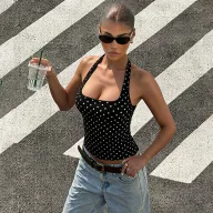 Backless Polka Dot Halter Top Slim Fit Sleeveless Fashion Print Summer Casual Wear for Women Wholesale Available
