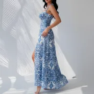 Elegant High Waist Sleeveless Polyester Maxi Dress for Beach and Special Occasions