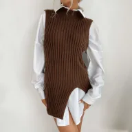 Sleeveless Long Knit Sweater for Women Solid Color Casual Style Autumn Collection