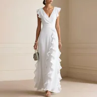 Womens Casual Solid Color Dress Elegant Design Lightweight Fabric French Style for Everyday Wear