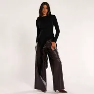 Womens Long Sleeve Top High End Feel Asymmetrical Ruffle Design Off Shoulder Slim Fit Perfect for Casual or Formal