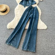 Sleeveless Denim Two Piece Set for Women Slim Fit High Waist Pants and Tank Top Casual Summer Outfit