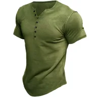 Mens Loose Fit Short Sleeve Stand Collar Cotton T Shirt Solid Pattern Available in Multiple Colors and Sizes