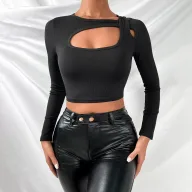 Womens Long Sleeve T Shirt Slim Fit Black Cotton Top Casual Wear for All Seasons
