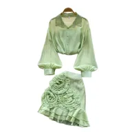 Pink Floral Two Piece Set for Women Elegant Blouse and Skirt Perfect for Early Summer