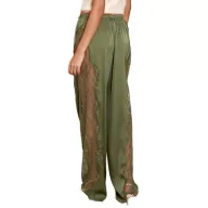 Womens Satin Lace Loose Fitting Floor Length Pants Solid Color Fashionable Elegant Design Perfect for Parties and