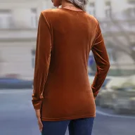 Womens Long Sleeve T Shirt Irregular Split Hem Elegant Velvet Fabric Casual Autumn Winter Wear