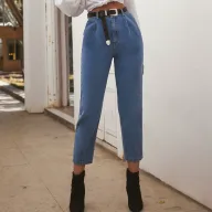 Womens Loose Fit Straight Leg Jeans Versatile Casual Style Available in Black and Blue Wholesale Low MOQ