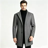 Mens Wool Blend Overcoat Thickened Mid Length Warm Stylish Autumn Winter Outerwear OEM Available