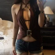 Womens Casual Two Piece Set Sexy Hollow Deep V Neck Halter Top Spring Fashion Available in Brown S M L