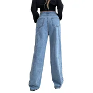 High Waist Straight Leg Jeans for Women Light Blue Denim Casual Fashion OEM ODM service