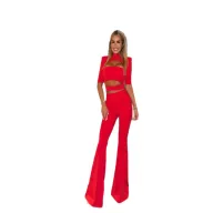 Womens Two Piece Set Solid Color Slim Fit Crop Top and High Waist Pants Casual Fashion for Spring and Summer Wholesale