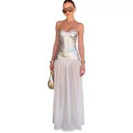 Summer Womens Bodycon Dress Sexy Sheer Strapless High Slit Fitted Design Perfect for Parties and Night Out