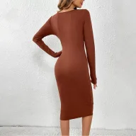 Knit Bodycon Dress for Women Hollow Waist Design Slim Fit Long Skirt Available in Brown Wholesale Low MOQ