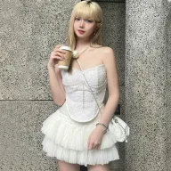 Pearl Chain Strapless Top and Fringe Skirt Set for Women Summer Fashion Casual Chic Available in