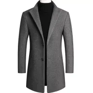 Mens Wool Blend Overcoat Mid Length Warm Coat Notched Collar Long Sleeve Fall Winter Fashion