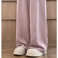 Womens High Waisted Ice Silk Wide Leg Trousers Lightweight Relaxed Fit Textured Fabric Summer Casual Wear