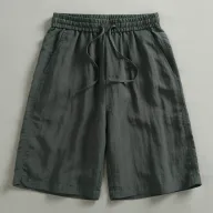 Vintage Loose Fit Sleeveless Solid Color Shorts for Men with Elastic Waist Casual Summer Wear
