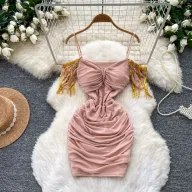 Wholesale Casual Dresses Green Black Pink Apricot Multiple Sizes OEM ODM Supplier