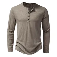 Mens Long Sleeve Collarless T Shirt in Solid Colors Made of Polyester for Spring Casual Wear