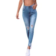 High Waist Stretch Skinny Jeans for Women Blue Denim Casual Wear customizable OEM ODM service