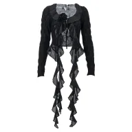 Sheer Mesh Long Sleeve Cardigan Ruffled V Neck Tie Front Flared Hem Spring Fashion Layering Wholesale Available