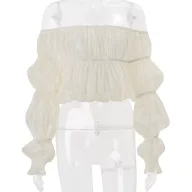 Off Shoulder Chiffon Top Sheer Design Hollow Out Long Sleeve Fashionable for Fall Wholesale Available