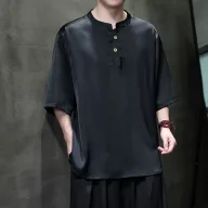 Mens Loose Fit Satin Short Sleeve T Shirt Solid Color Summer Wear Available in Multiple Sizes and Colors
