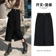 A Line High Waist Black Denim Midi Skirt for Women Loose Fit Comfortable Design Spring Summer Casual Wear Wholesale