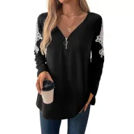 Casual Black Long Sleeve T Shirt for Women with Embroidery and Raglan Sleeves for Autumn Wholesale fast shipping