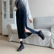 High Waist Denim Skirt for Women Vintage Mid Length Slim Fit with Side Slit Casual Summer Wear