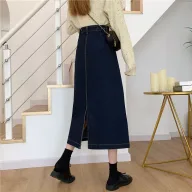 High Waist A Line Midi Skirt Slim Fit Stretch Denim Casual Everyday Wear customizable