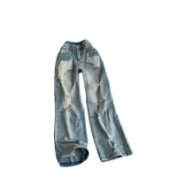 High Waist Ripped Jeans for Women Loose Fit Casual Style Blue Denim Available in XS to 2XL Wholesale