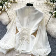 Elegant Two Piece Set V Neck Lace Top with Beading High Waisted Skirt Sophisticated Style for Formal Occasions