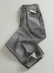 Gray Vintage Wash Loose Fit Denim Pants for Men Sleeveless Collarless Breathable Casual