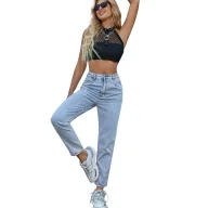Womens Loose Fit Straight Leg Jeans Versatile Casual Style Available in Black and Blue Wholesale Low MOQ