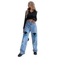 High Waist Straight Leg Jeans for Women Light Blue Denim Casual Fashion OEM ODM service