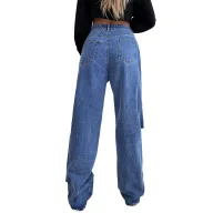 High Waist Wide Leg Distressed Denim Jeans for Women Casual Loose Fit Blue low MOQ