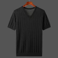 Mens Loose Fit Cotton Knitted Short Sleeve V Neck T Shirt Breathable Summer Top Available in Multiple Colors and Sizes