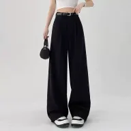 High Waisted Wide Leg Trousers Loose Fit Elegant Draping Versatile Style Perfect for Casual or Formal Occasions
