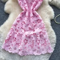 Pink Lace A Line Dress for Women Sleeveless Hollow Out Elegant Collar Perfect for Parties and Special Occasions