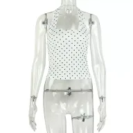 Backless Polka Dot Halter Top Slim Fit Sleeveless Fashion Print Summer Casual Wear for Women Wholesale Available