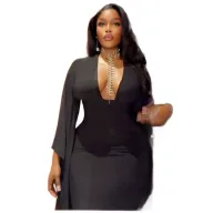 Solid Color Backless V Neck Long Sleeve Bodycon Dress Mid Waist Slim Fit Trendy Style Perfect for Street Fashion