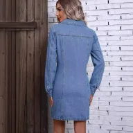 Vintage Slim Fit Long Sleeve Denim Dress in Blue for Women Casual Wear Available in Multiple Sizes Wholesale Supply